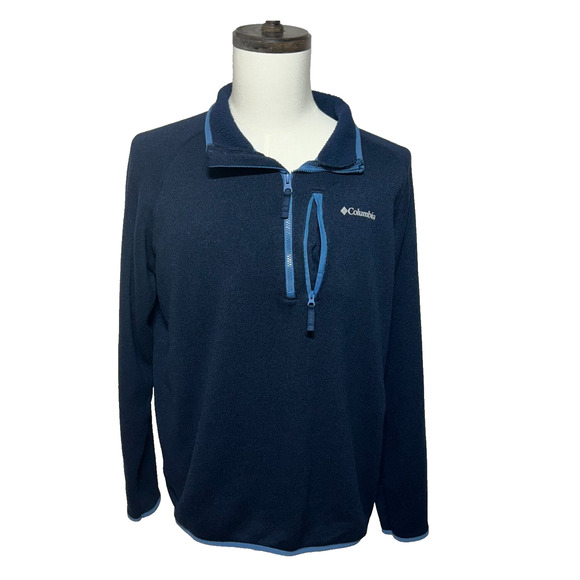 Columbia Sweater Mens Large Blue Fleece Lined 1/4 Zip Pullover Quarter Pocket - Picture 1 of 9